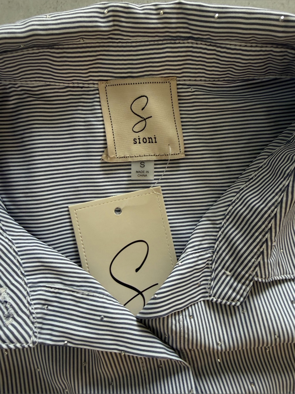 Sioni Rhinestone Striped Button Down Shirt - Picture 4 of 5